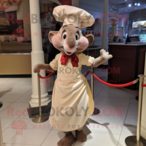 Tan Ratatouille mascot costume character dressed with a Dress and Bow ties