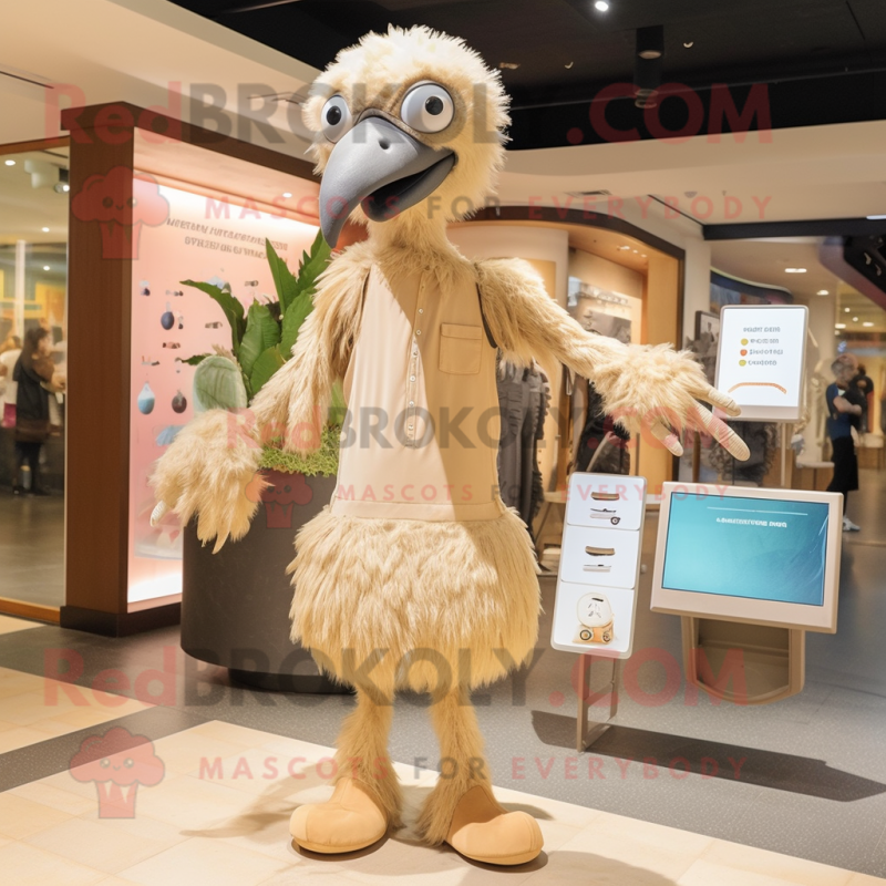 Tan Ostrich mascot costume character dressed with a Jumpsuit and Clutch bags