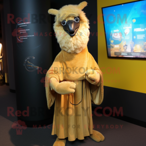 Gold Llama mascot costume character dressed with a Jumpsuit and Shawls