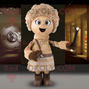 Beige Bagpipe mascot costume character dressed with a Dress and Gloves