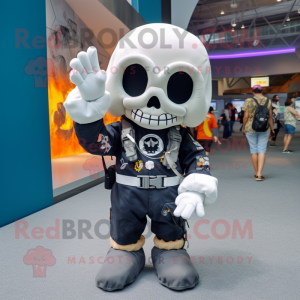 Navy Skull mascot costume character dressed with a Jumpsuit and Backpacks