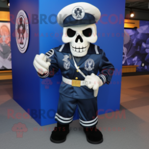 Navy Skull mascot costume character dressed with a Jumpsuit and Backpacks