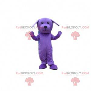 Fioletowy pies maskotka, fioletowy kostium, fioletowe zwierzę -
