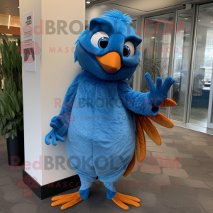 Rust Blue Jay mascot costume character dressed with a Cover-up and Wraps