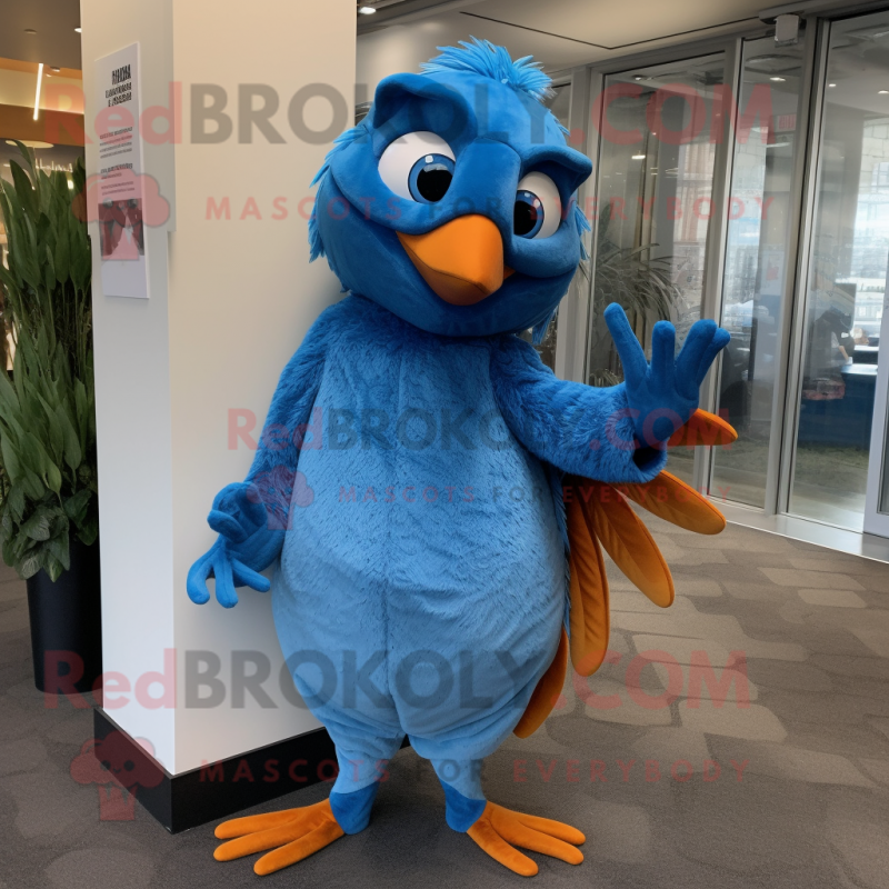 Rust Blue Jay mascot costume character dressed with a Cover-up and Wraps