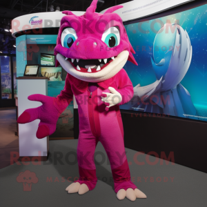Magenta Barracuda mascot costume character dressed with a Romper and Rings