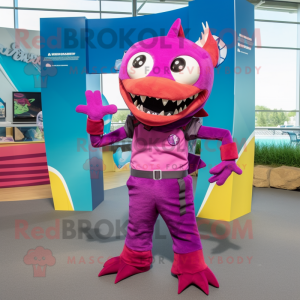 Magenta Barracuda mascot costume character dressed with a Romper and Rings