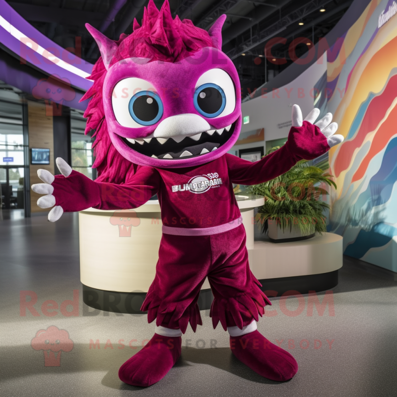 Magenta Barracuda mascot costume character dressed with a Romper and Rings