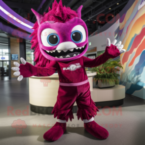 Magenta Barracuda mascot costume character dressed with a Romper and Rings