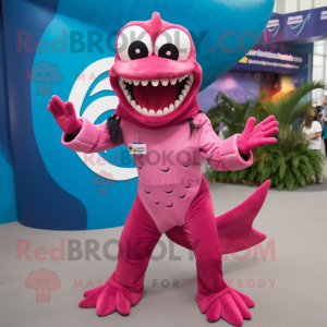 Magenta Barracuda mascot costume character dressed with a Romper and Rings