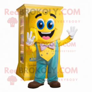 Yellow Phone mascot costume character dressed with a Mom Jeans and Bow ties