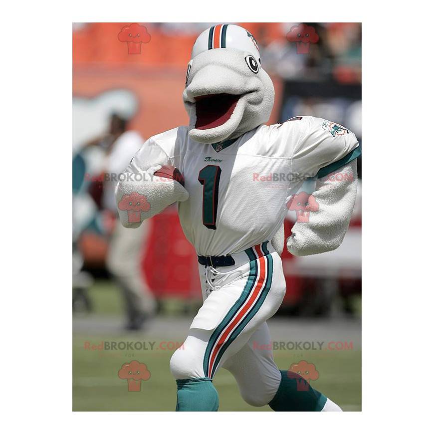 Gray dolphin mascot in sportswear - Redbrokoly.com