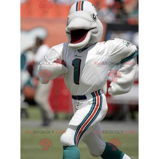 Gray dolphin mascot in sportswear - Redbrokoly.com