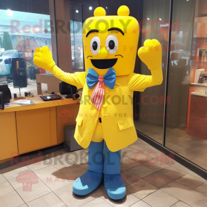 Yellow Phone mascot costume character dressed with a Mom Jeans and Bow ties