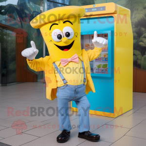 Yellow Phone mascot costume character dressed with a Mom Jeans and Bow ties