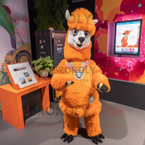 Orange Llama mascot costume character dressed with a Playsuit and Brooches