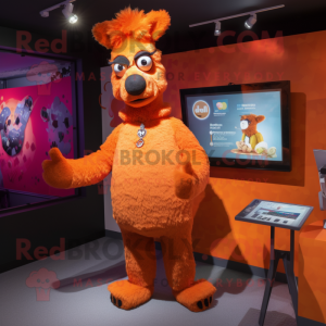 Orange Llama mascot costume character dressed with a Playsuit and Brooches