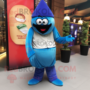 Blue Falafel mascot costume character dressed with a Trousers and Foot pads