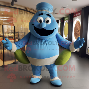 Blue Falafel mascot costume character dressed with a Trousers and Foot pads