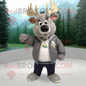 Gray Elk mascot costume character dressed with a Jacket and Keychains