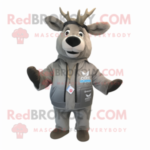 Gray Elk mascot costume character dressed with a Jacket and Keychains