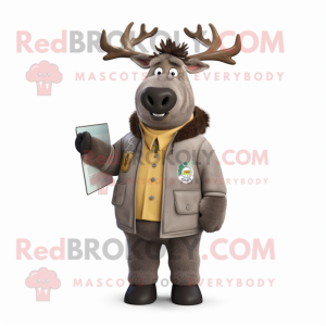 Gray Elk mascot costume character dressed with a Jacket and Keychains