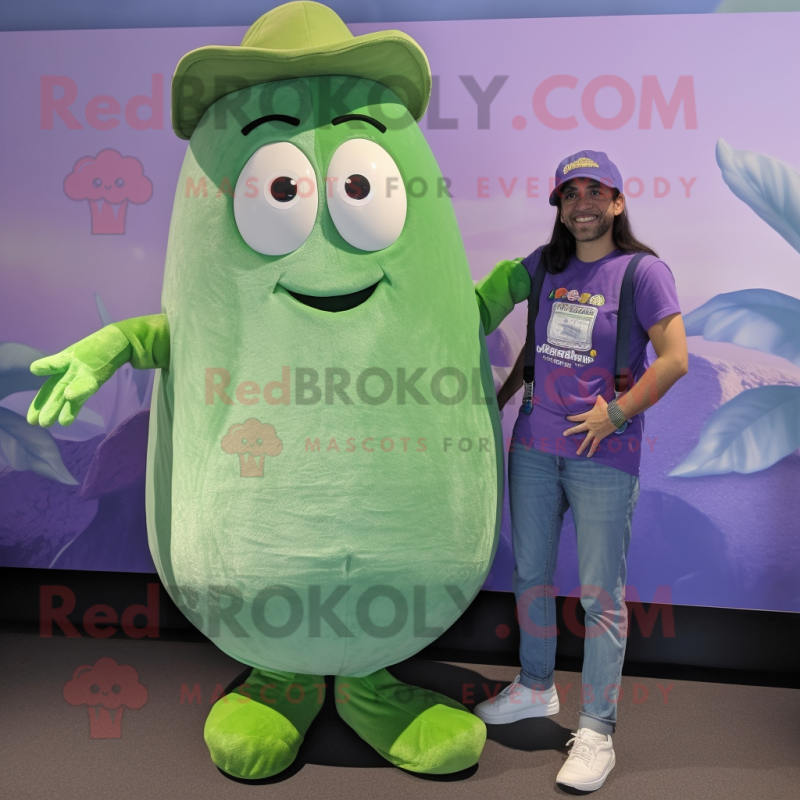 Lavender Cucumber mascot costume character dressed with a Boyfriend Jeans and Watches