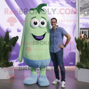 Lavender Cucumber mascot costume character dressed with a Boyfriend Jeans and Watches