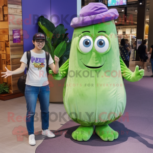 Lavender Cucumber mascot costume character dressed with a Boyfriend Jeans and Watches