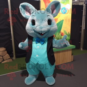 Turquoise Chinchilla mascot costume character dressed with a Suit and Shoe clips