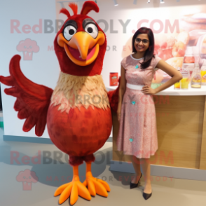 Tan Tandoori Chicken mascot costume character dressed with a Cocktail Dress and Hair clips