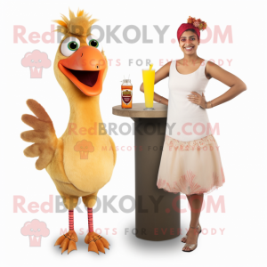 Tan Tandoori Chicken mascot costume character dressed with a Cocktail Dress and Hair clips