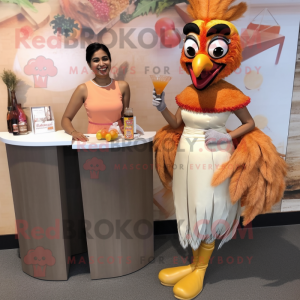 Tan Tandoori Chicken mascot costume character dressed with a Cocktail Dress and Hair clips