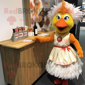 Tan Tandoori Chicken mascot costume character dressed with a Cocktail Dress and Hair clips