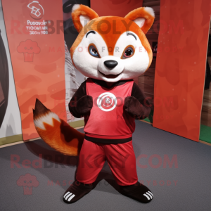 Red Red Panda mascot costume character dressed with a Yoga Pants and Pocket squares