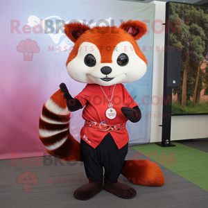 Red Red Panda mascot costume character dressed with a Yoga Pants and Pocket squares