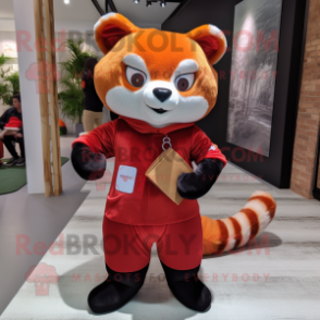 Red Red Panda mascot costume character dressed with a Yoga Pants and Pocket squares