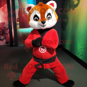 Red Red Panda mascot costume character dressed with a Yoga Pants and Pocket squares