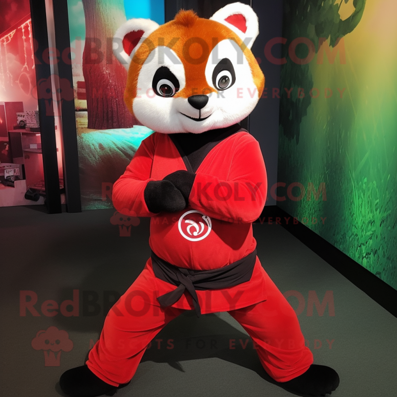 Red Red Panda mascot costume character dressed with a Yoga Pants and Pocket squares Red Red Panda mascot costume character dressed with a Yoga Pants and Pocket squares