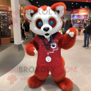 White Red Panda mascot costume character dressed with a Jumpsuit and Necklaces