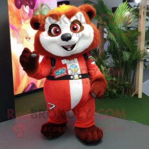 White Red Panda mascot costume character dressed with a Jumpsuit and Necklaces