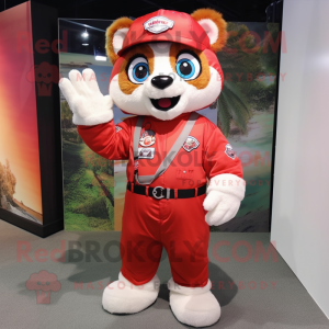 White Red Panda mascot costume character dressed with a Jumpsuit and Necklaces