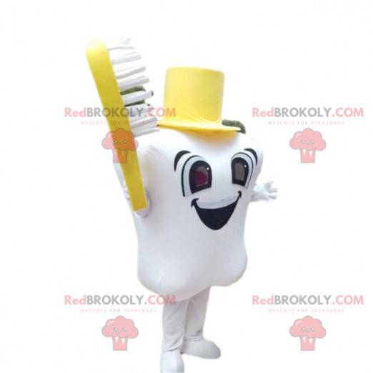 Giant tooth mascot with a toothbrush, dentist costume -