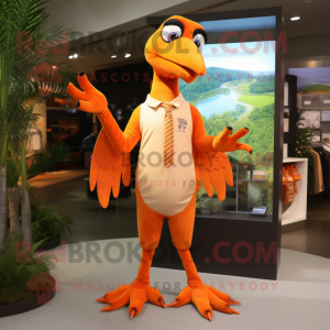 Orange Archeopteryx mascot costume character dressed with a Dress Pants and Bracelets