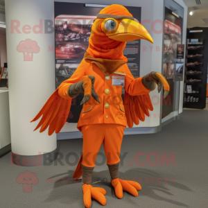 Orange Archeopteryx mascot costume character dressed with a Dress Pants and Bracelets