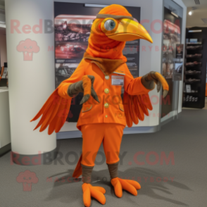 Orange Archeopteryx mascot costume character dressed with a Dress Pants and Bracelets