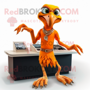 Orange Archeopteryx mascot costume character dressed with a Dress Pants and Bracelets