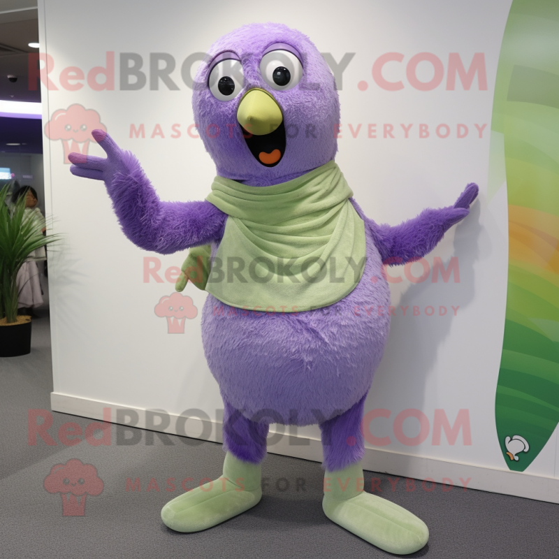 Lavender Kiwi mascot costume character dressed with a Capri Pants and Wraps Lavender Kiwi mascot costume character dressed with a Capri Pants and Wraps