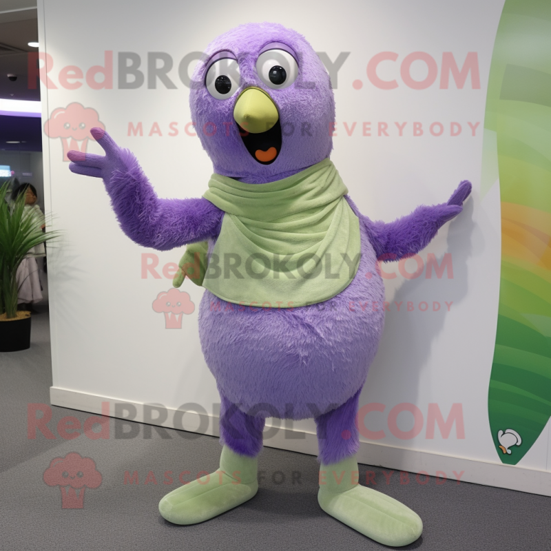 Lavender Kiwi mascot costume character dressed with a Capri Pants and Wraps