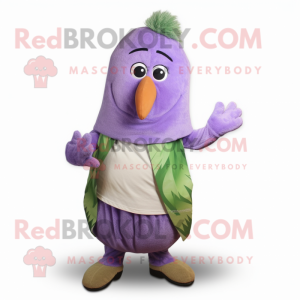 Lavender Kiwi mascot costume character dressed with a Capri Pants and Wraps